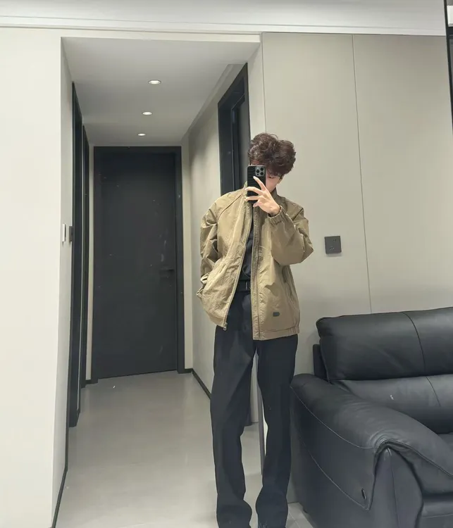 短款男士秋季宽松型纽扣立领翻领情侣秋冬水洗夹克百搭时尚