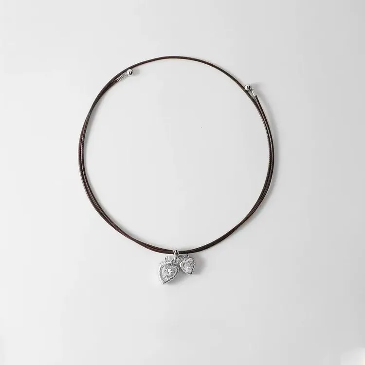 铜合金项链  双心项链女高级感小众设计吊坠简约气质大气毛衣链潮