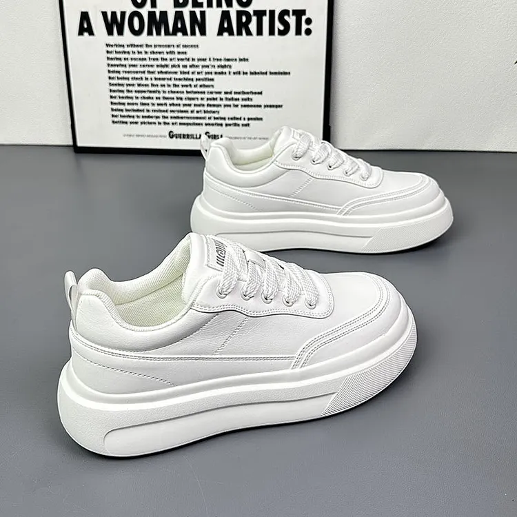 皮面低帮男士小白鞋2025春季新款厚底百搭休闲鞋增高学生轻便潮鞋