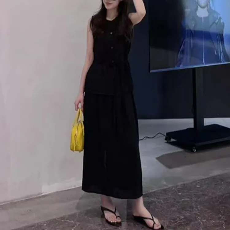 排扣系带上衣+半身裙两件套女2025年夏季新款韩版时尚休闲套装潮
