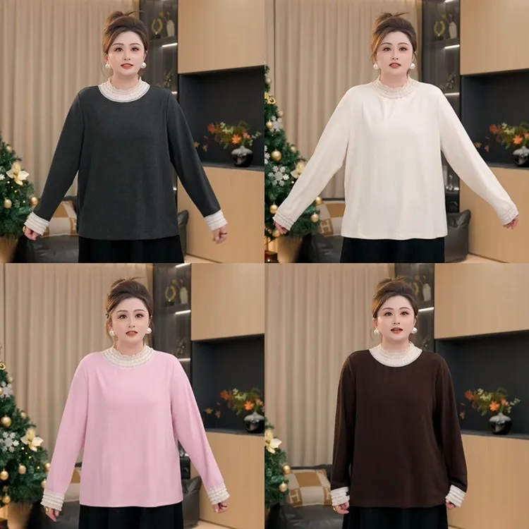 【胖佳佳】云朵T 蕾丝拼接半高领打底衫冬季时尚百搭女H625Z20752