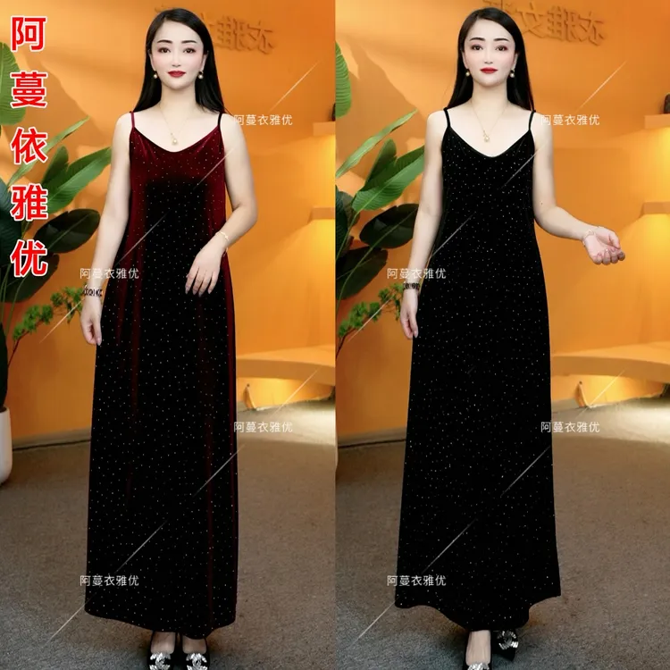 【衣雅严选】1150-1098# 夏季新品吊带减龄植绒时尚洋气背心连衣裙