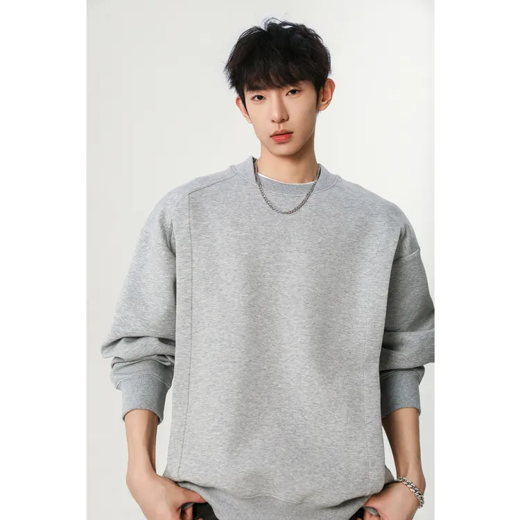 美式简约圆领卫衣男春季潮牌百搭纯色拼接长袖宽松休闲套头上衣