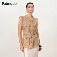 Fabrique Avignon【香榭五号】秋冬法式流苏配腰带绵羊毛粗花呢马甲
