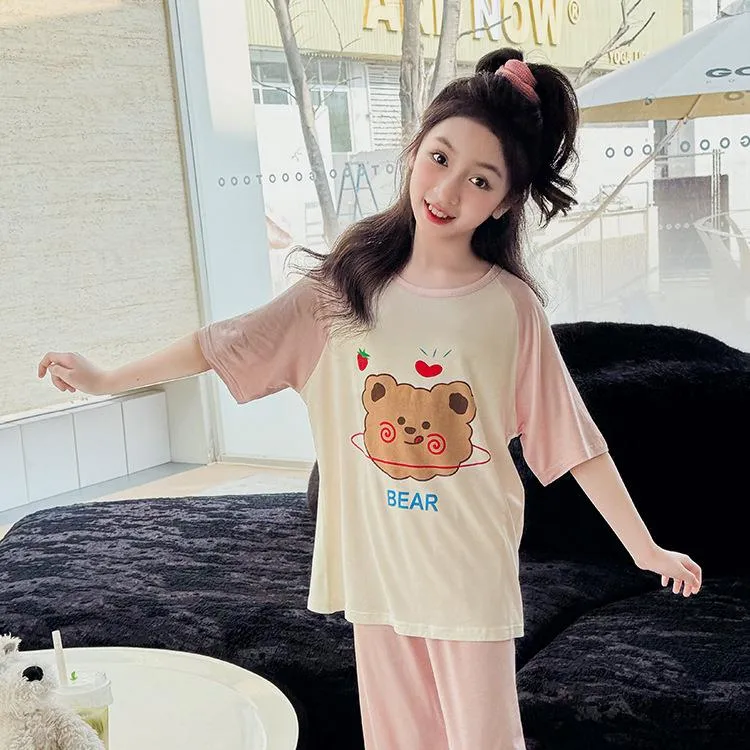 睡衣儿童夏季休闲莫代尔儿童家居服套装中大童女童睡衣女夏