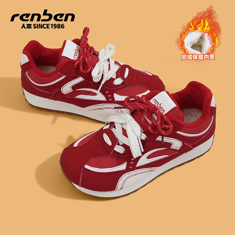 人本官方旗舰店2025冬季新款百搭软底小众加绒运动休闲阿甘鞋女鞋