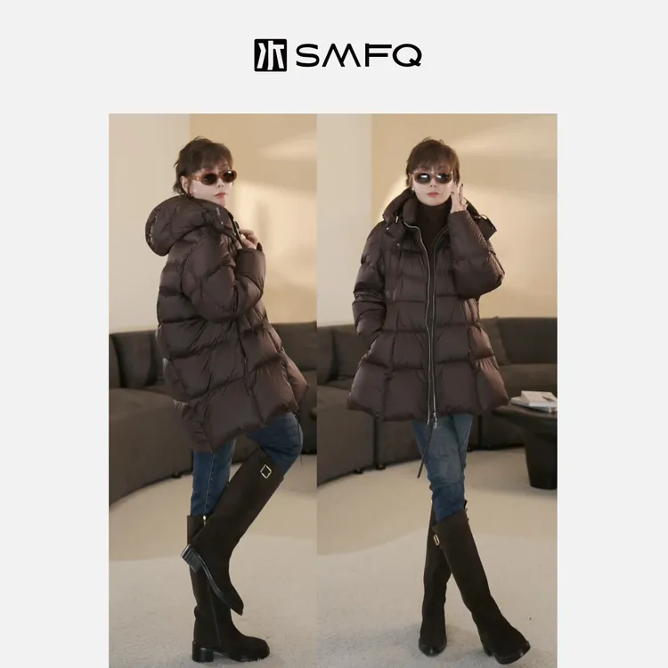 水木夫妻“解构奢暖”进口A级白鹅绒收腰中长款羽绒服外套