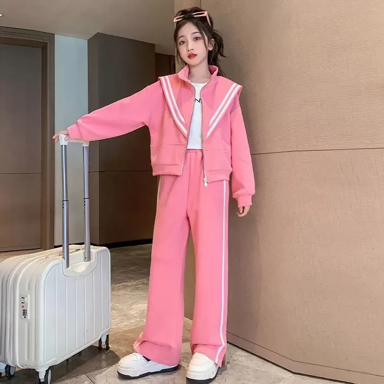 欧货时尚运动套装女秋季新款拼接条纹开衫卫衣束脚长裤两件套