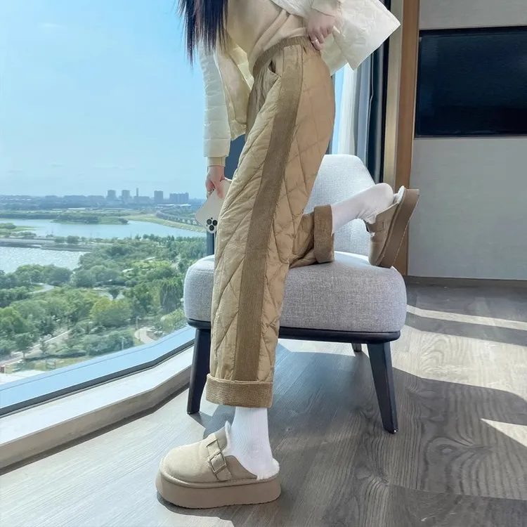 白鸭绒羽绒裤女外穿2025新款冬季防寒翻边加厚直筒轻薄轻量化棉裤