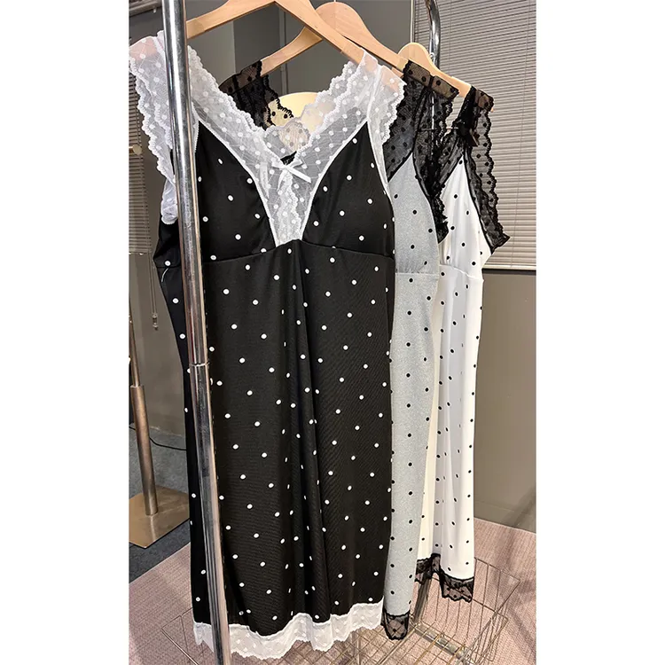 时尚蕾丝女款带胸垫吊带裙睡衣宽松显瘦波点凉感型2025夏天连衣裙