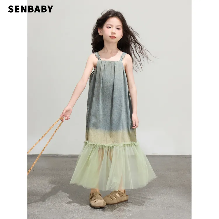 【现货】senbaby女童牛仔连衣裙夏季新款牛仔裙子轻薄牛仔吊带裙