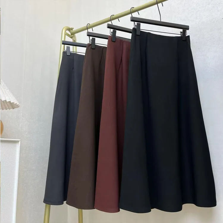 2025欧洲站春夏新品洋气纯色半身裙松紧腰设计A字裙气质百搭欧货