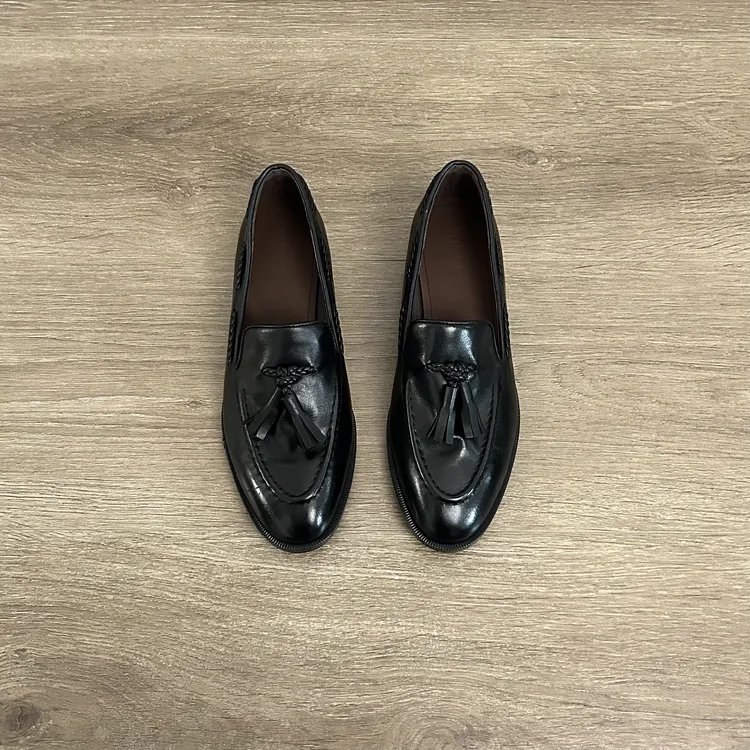 Dannyfrey头层牛皮新款复古时尚流苏一脚蹬女英伦中古风乐福鞋2CM