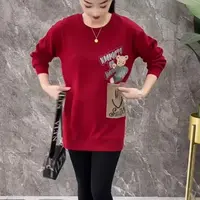 361#【衣长75】长袖口袋加厚印花圆领中长款卫衣重工上衣洋气卫衣