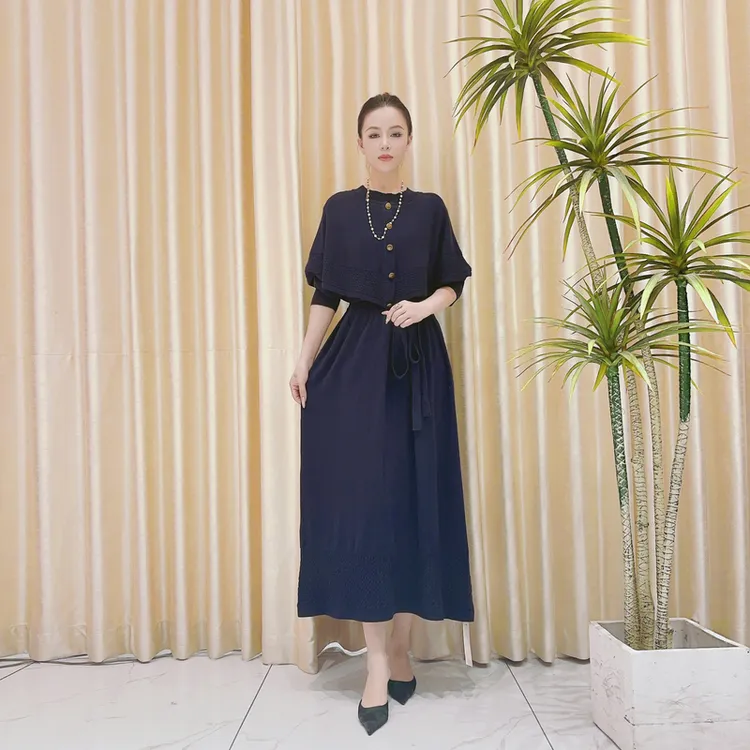 9860高贵紫假两件气质设计款气质秋冬长款轻奢针织连衣裙时尚复古