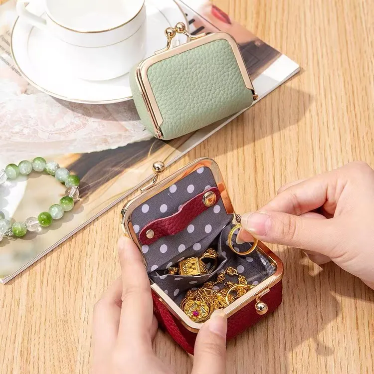 首饰盒/箱 真皮小巧首饰包简约时尚轻奢戒指项链耳环迷你饰品盒