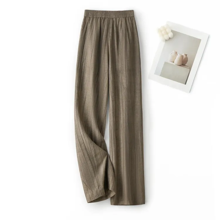 范斯玛设计感褶皱肌理亚麻阔腿休闲裤女2025春季新款显瘦脏脏裤子