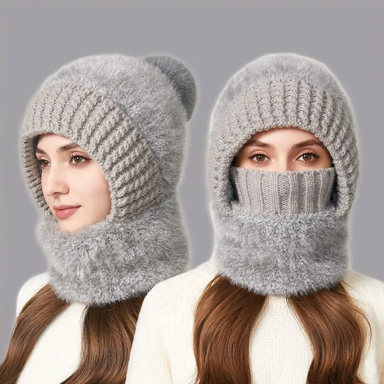 高弹力围脖口罩连体帽女冬季骑车防风保暖帽冬季骑行防风护耳帽