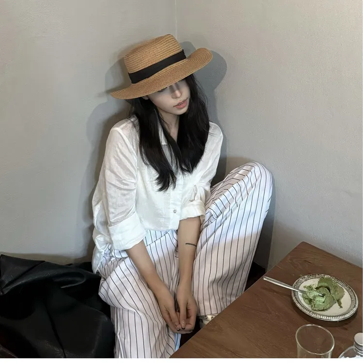 秋冬季节长裤条纹高腰秋季休闲裤薄款宽松502232