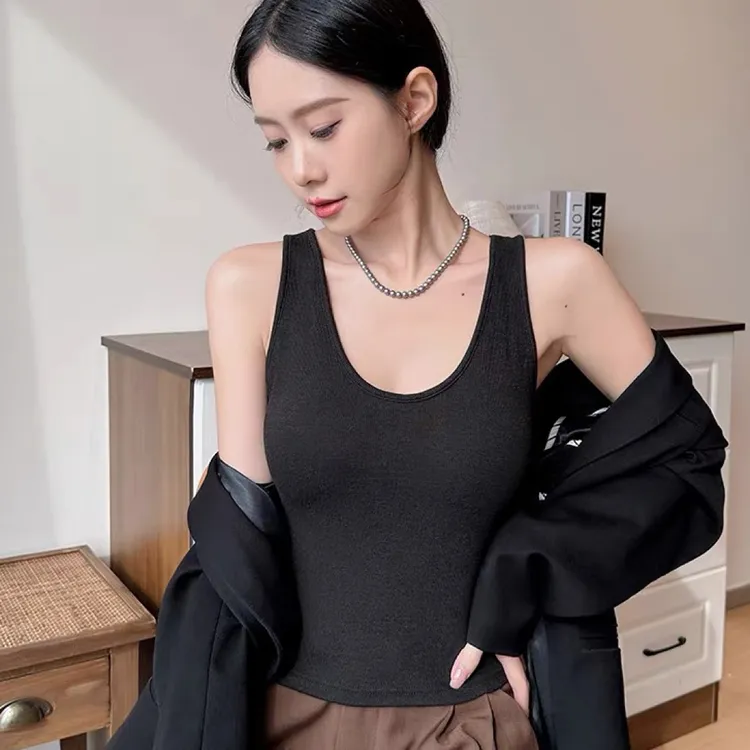 3016早秋背心拼接蕾丝背心带胸垫女内搭打底衫无袖外穿