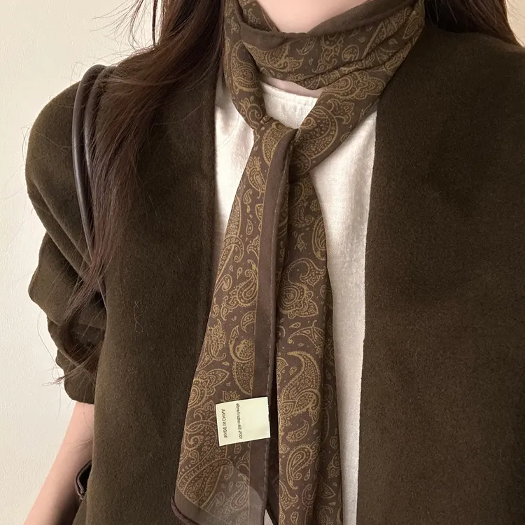 非金属布艺项链 复古秋冬腰果花长条丝巾项链围巾秋冬氛围感配饰 