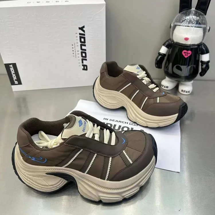 广州欧货【美式】秋季厚底7cm百搭时尚洋气系带显脚小老爹鞋