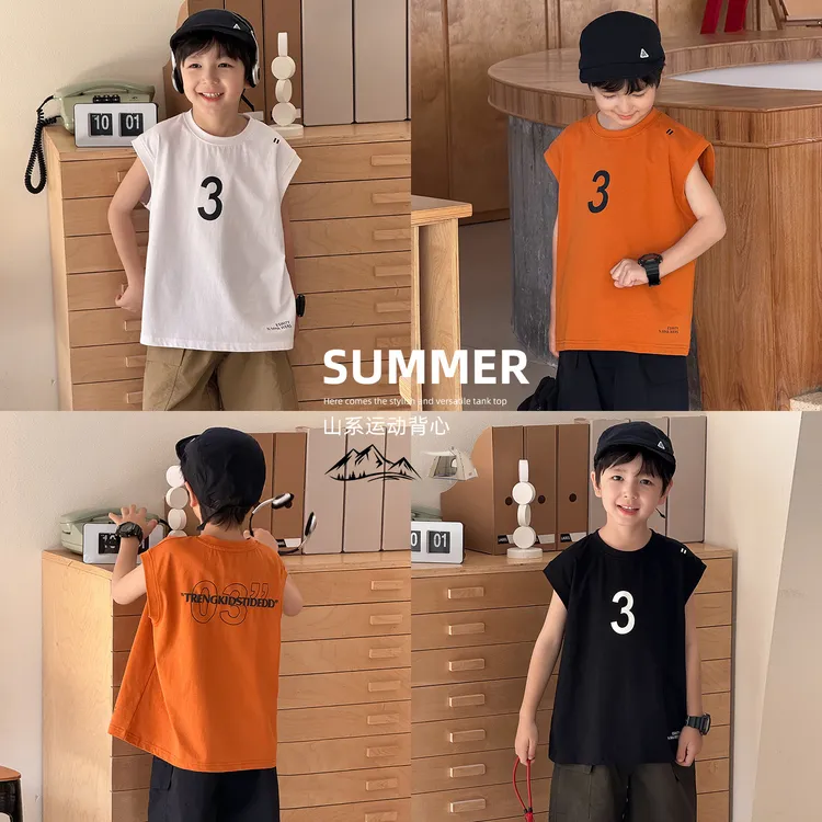 童酷2025男童夏季新款织里童装时尚宝宝圆领无袖前后印花背心