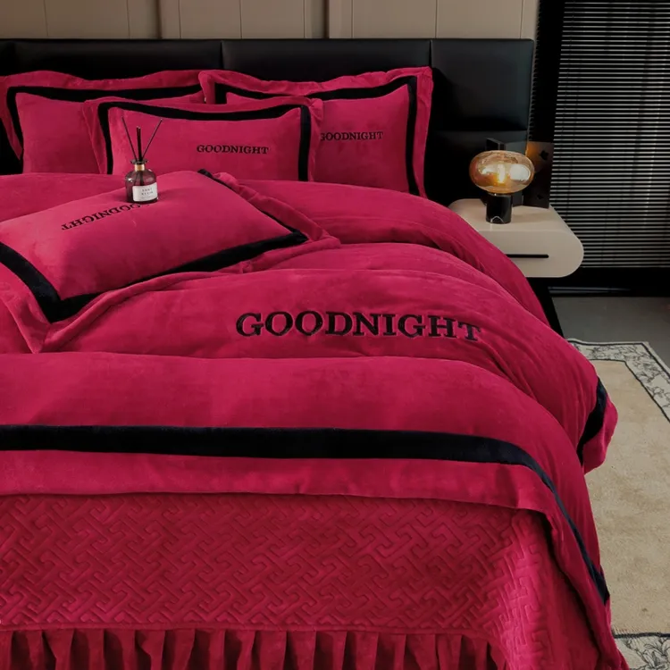 冬季加厚保暖牛奶绒四件套床盖款双面绒被套防静电高级感保暖床品