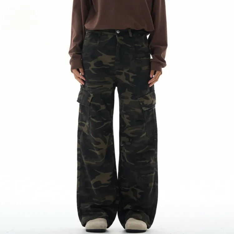 美式潮牌cleanfit迷彩工装裤男女秋季高街男男士春窄工地冰丝男款