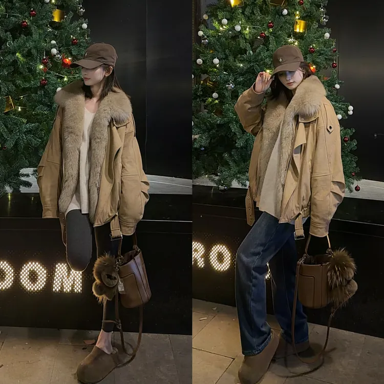 【城市猎人】狐狸毛鹅绒派克服女款短外套F00015