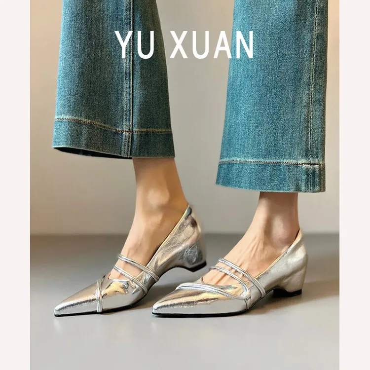 绝美！法式尖头单鞋女内增高缠绕式浅口时装鞋时尚百搭新款银色商品图
