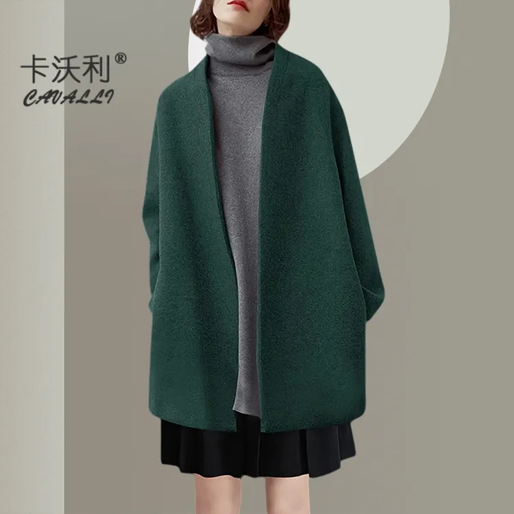 2025秋冬新款复古通勤绿色气质羊毛呢外套小个子精致优雅外穿大衣