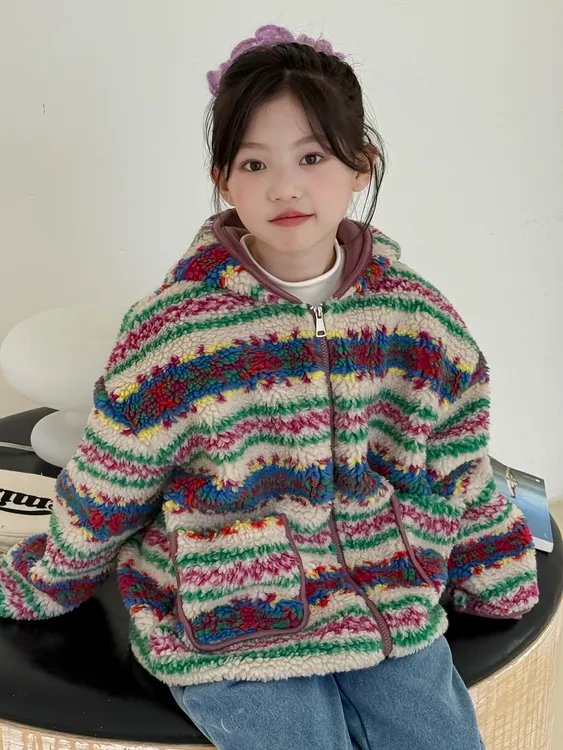 女童外套2025秋冬新款儿童韩版洋气加厚上衣女宝宝皮毛一体冬装