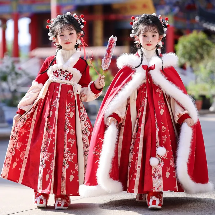 女童汉服冬季2025新款连衣裙儿童唐装裙子冬装女孩女孩拜年衣服