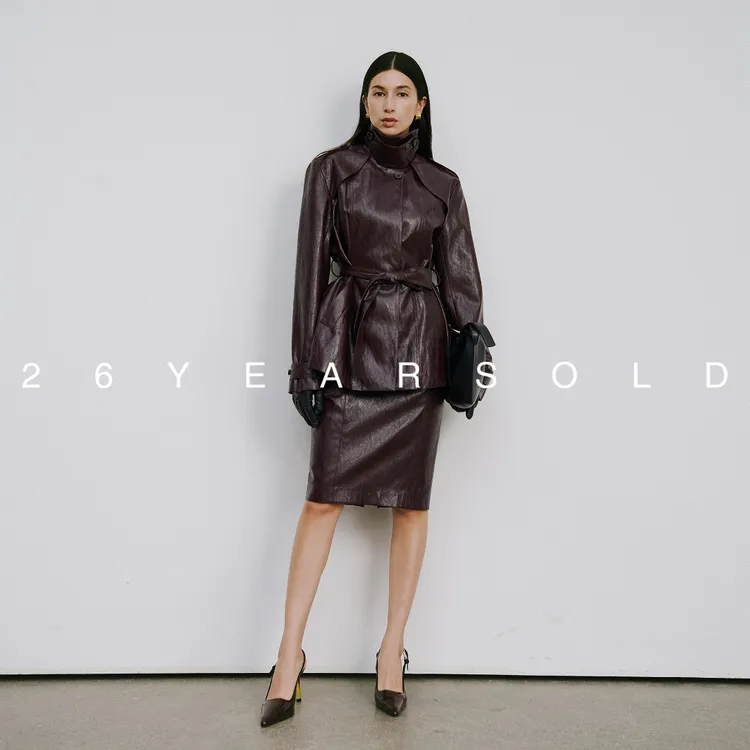26YEARSOLD原创设计师女秋显瘦环保皮夹克包臀半裙套装3629&3661