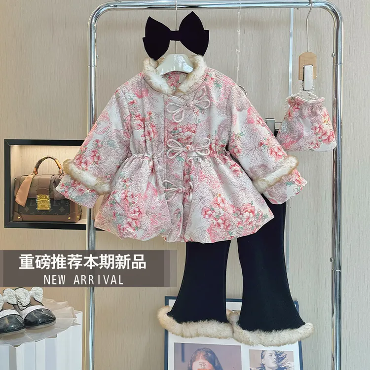 【现货】女童冬装棉服外套2025新款冬季加厚女宝洋气棉衣年服套装