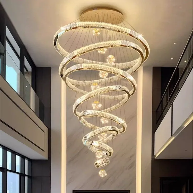 酒店简约大气复式楼中空大吊灯水晶吊灯后现代轻奢客厅水晶灯别墅