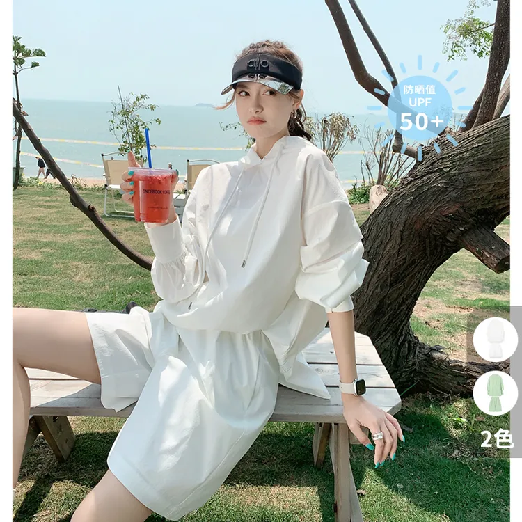 美洋MEIYANG【现货】私服防晒套装 UPF50+宽松连帽卫衣短裤-周三