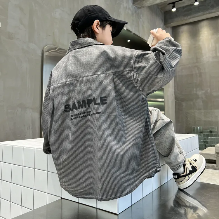 男童春装外套2025新款韩版儿童条纹衬衫春秋款中大童上衣薄款炸街
