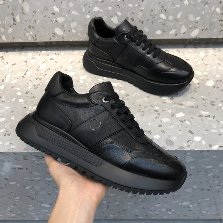 男款高端品质厚底休闲皮鞋黑色男士潮鞋百搭真皮潮流时尚一脚蹬