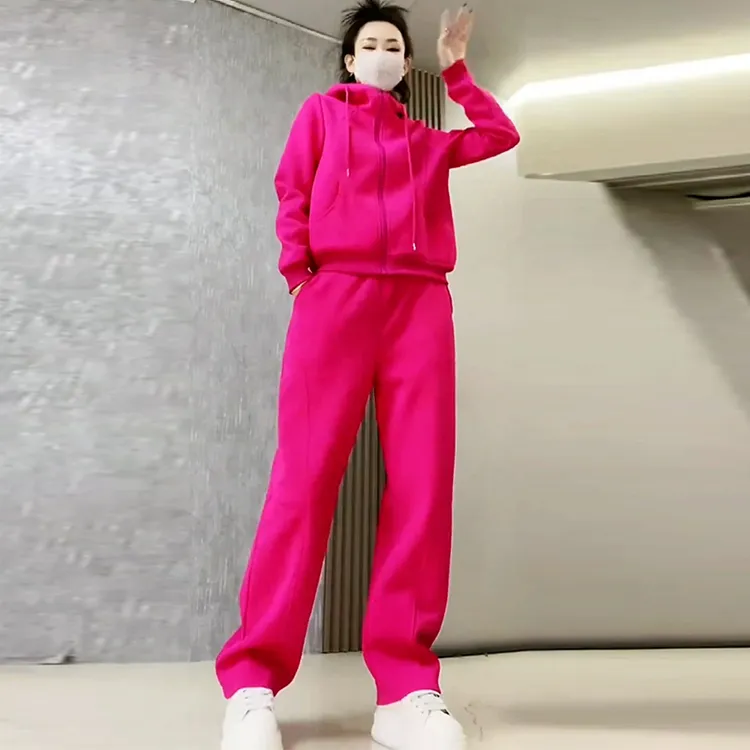 高含棉休闲时尚套装女2025春秋新款洋气百搭连帽外套阔腿裤两件套