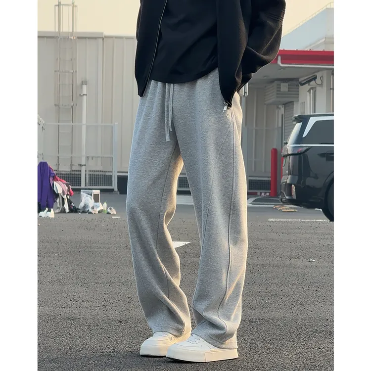 重磅水洗花灰卫裤男士立体拼接弯刀裤宽松舒适直筒阔腿垂感休闲裤