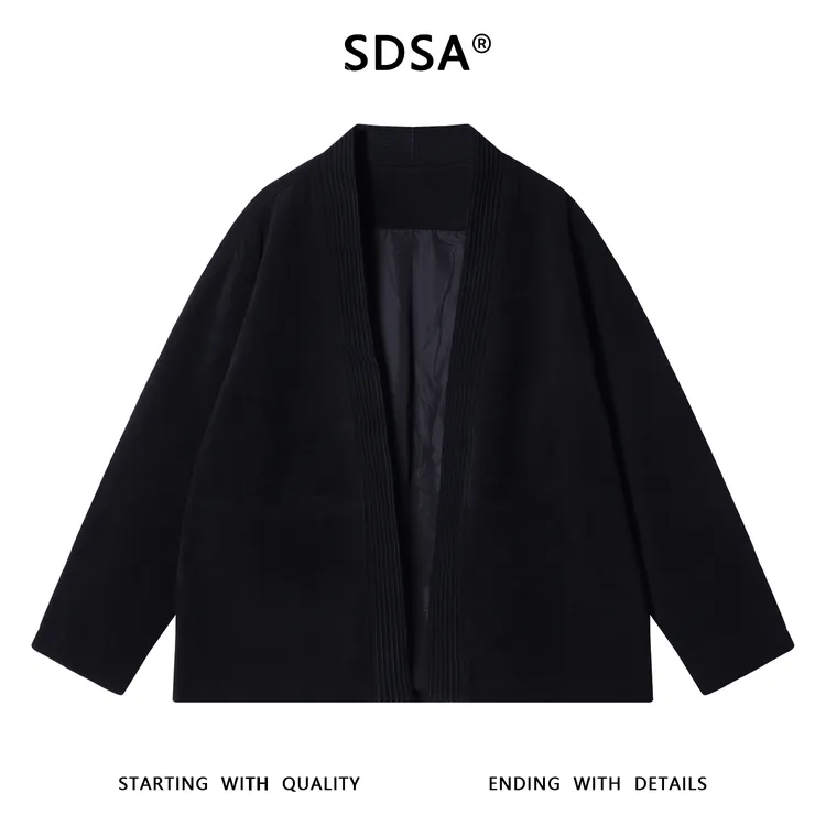SDSA男士秋冬新款痞帅男装简约纯色无领开衫夹克小众百搭宽松外套