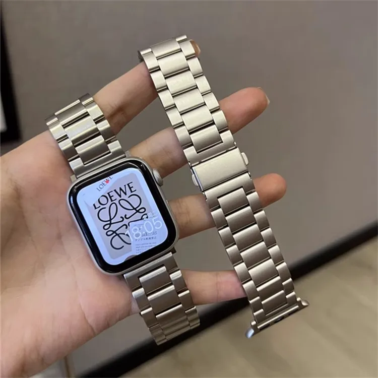 适用苹果iWatch手表表带s10实心9不锈钢AppleWatch表带夏金属男女