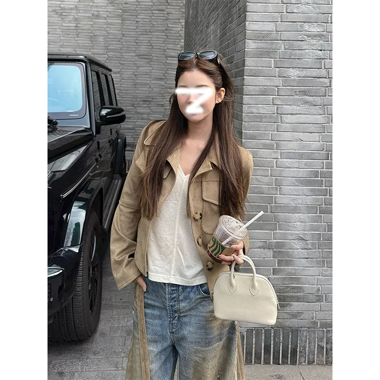 美式复古沙色口袋夹克短外套女2025秋季新款辣妹修身百搭工装上衣