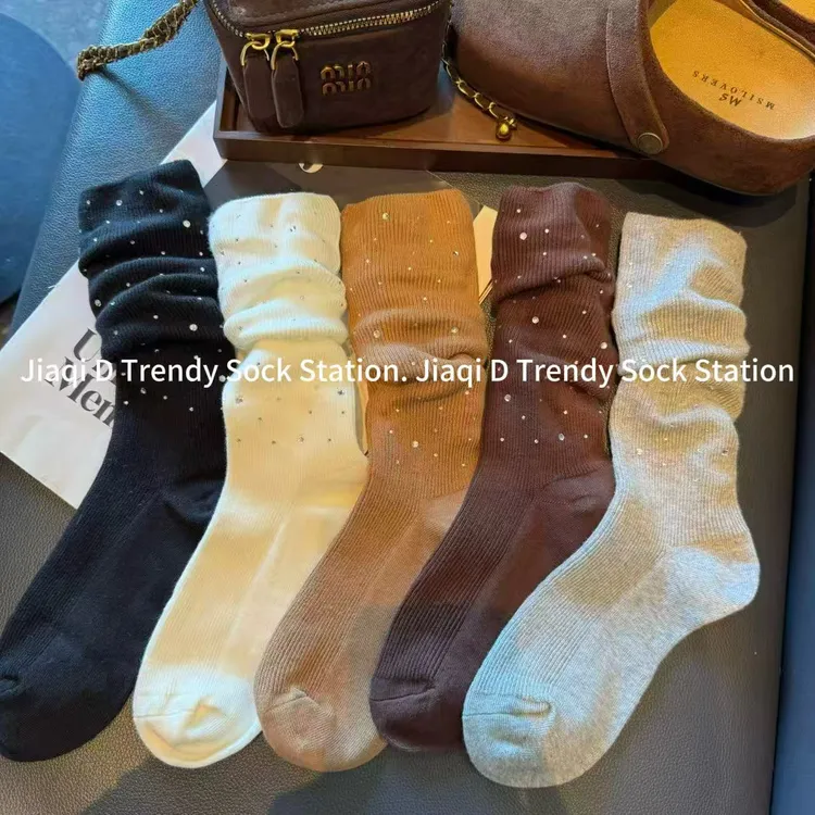 秋冬欧货满天星水钻长筒袜高级感时尚堆堆袜美拉德色百搭潮袜
