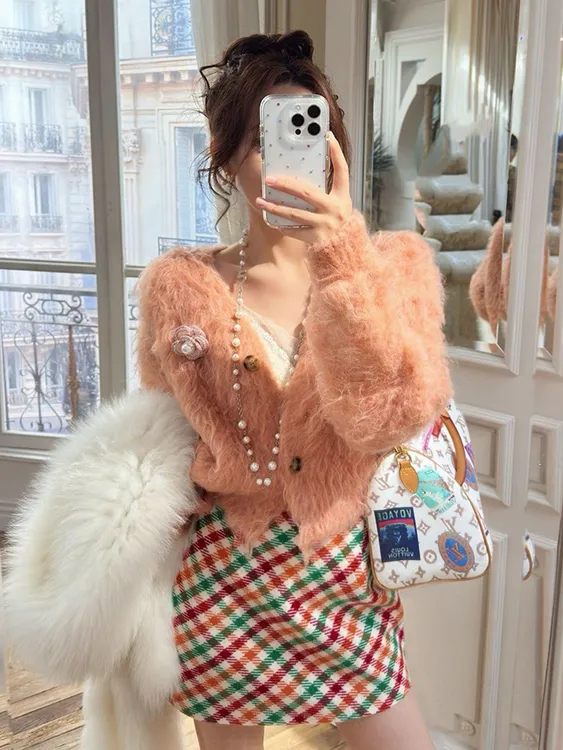 冬季小个子气质女神范高级感小洋装富家千金miu系针织连衣裙套装