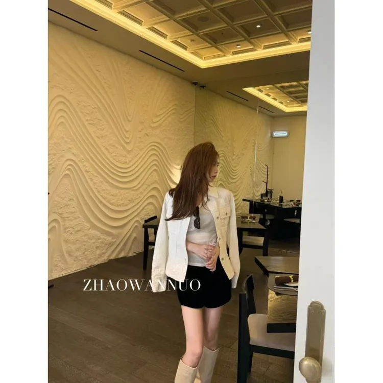 ZHAO WANNUO 丨 菲*格慕柔软绒面棉质白色夹克外套NC0753