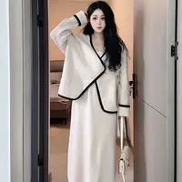 C-9165大码秋季新款胖MM不规则针织外套上衣+半身裙套装