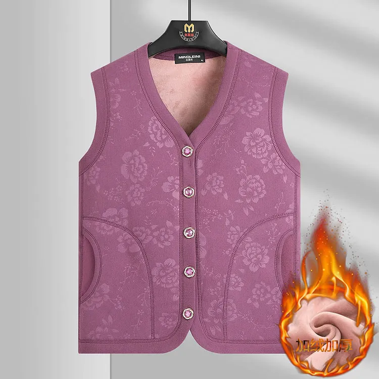 妈妈装德绒马甲女士秋冬季加绒加厚保暖背心时尚内搭印花坎肩上衣